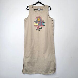 Vintage 90s/Y2K Haiks Birdhouse Denim Maxi Dress Size XL Cottagecore Folk Art